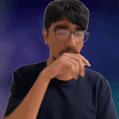 A Man Wearing Glasses And A Black Shirt Covering His Mouth With His Hand GIF