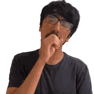 A Man Wearing Glasses And A Black Shirt Is Covering His Mouth With His Hand Sticker