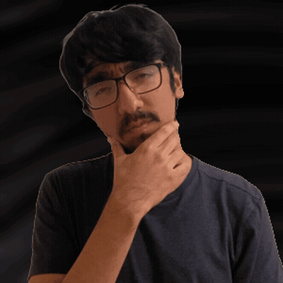 A Man Wearing Glasses And A Black Shirt Is Thinking GIF