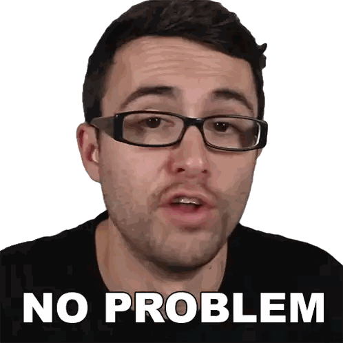 A Man Wearing Glasses And A Black Shirt Says " No Problem " On A White Background Sticker