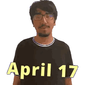 A Man Wearing Glasses And A Black Shirt That Says April 17 On It Sticker