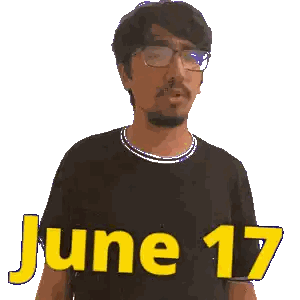 A Man Wearing Glasses And A Black Shirt That Says June 17 On It Sticker