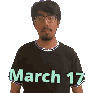 A Man Wearing Glasses And A Black Shirt That Says March 17 On It Sticker