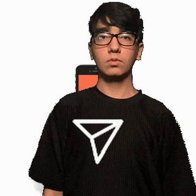 A Man Wearing Glasses And A Black Shirt With An Arrow On It GIF