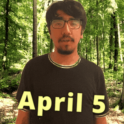 A Man Wearing Glasses And A Black Shirt With April 5 Written On It GIF