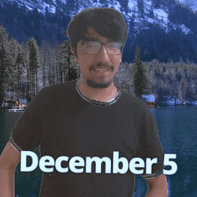 A Man Wearing Glasses And A Black Shirt With December 5 Written On It GIF