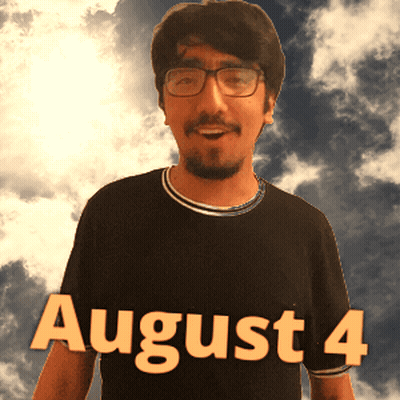 A Man Wearing Glasses And A Black Shirt With The Date August 4 GIF