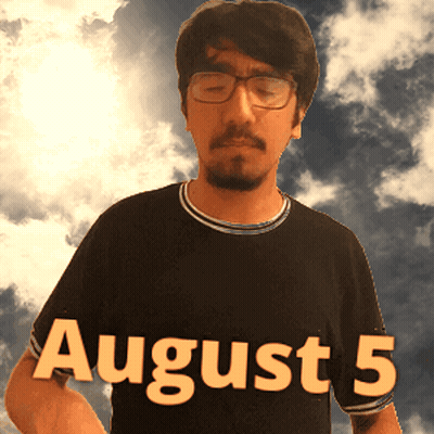 A Man Wearing Glasses And A Black Shirt With The Date August 5 GIF