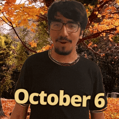 A Man Wearing Glasses And A Black Shirt With The Date October 6 GIF