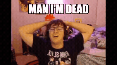A Man Wearing Glasses And A Black Shirt With The Words Man I 'M Dead Written On It GIF
