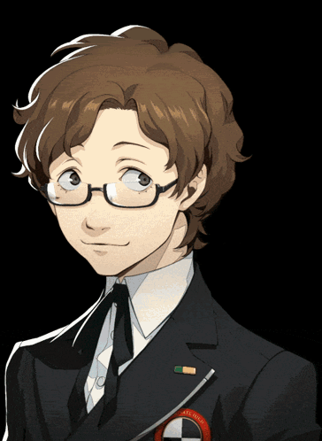 A Man Wearing Glasses And A Black Suit Has A Badge On His Jacket That Says ' Executive ' GIF