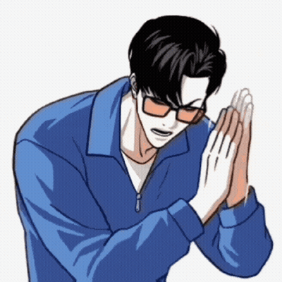 A Man Wearing Glasses And A Blue Jacket Is Praying With His Hands Folded . GIF