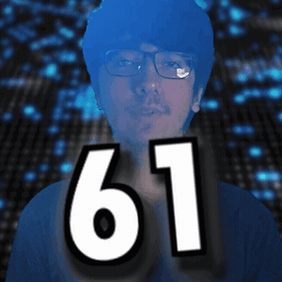 A Man Wearing Glasses And A Blue Shirt Has The Number 61 Above His Head GIF