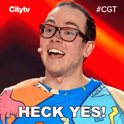 A Man Wearing Glasses And A Blue Shirt Says " Heck Yes " GIF