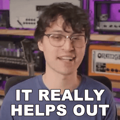 A Man Wearing Glasses And A Blue Shirt Says It Really Helps Out . GIF