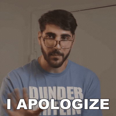 A Man Wearing Glasses And A Blue Shirt That Says Dunder Apologizes GIF