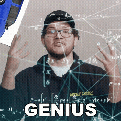 A Man Wearing Glasses And A Boost Creeps Shirt Stands In Front Of A Mathematical Equation And Says Genius GIF