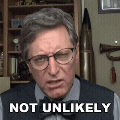 A Man Wearing Glasses And A Bow Tie Has The Words Not Unlikely On His Face GIF