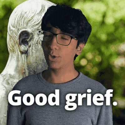 A Man Wearing Glasses And A Gray Shirt Says Good Grief GIF