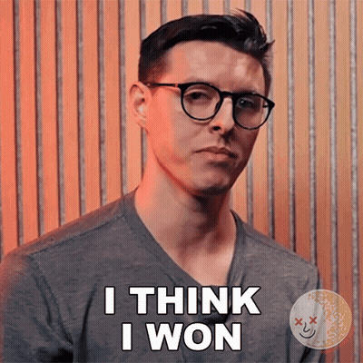 A Man Wearing Glasses And A Gray Shirt Says I Think I Won GIF