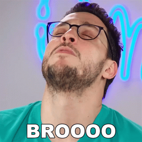 A Man Wearing Glasses And A Green Shirt Has The Word Broooo On His Shirt GIF