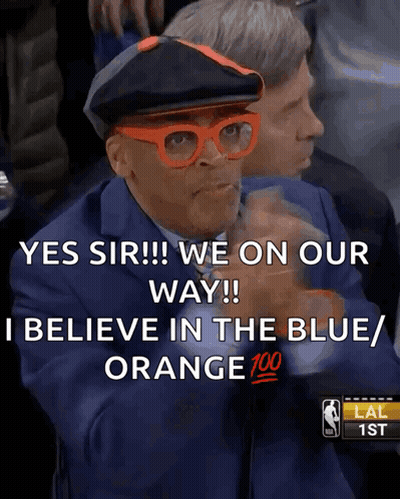 A Man Wearing Glasses And A Hat Says Yes Sir We On Our Way I Believe In The Blue Orange 100 GIF
