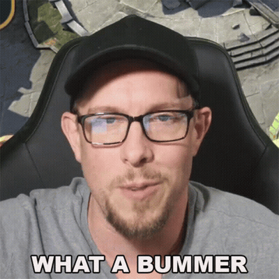 A Man Wearing Glasses And A Hat With The Words What A Bummer Below Him GIF