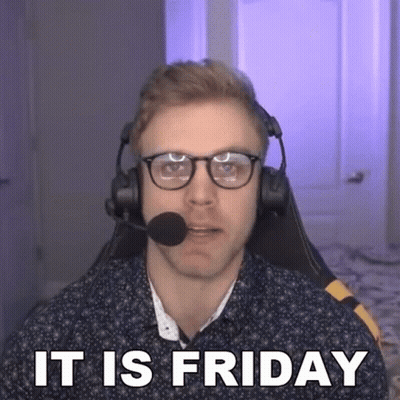 A Man Wearing Glasses And A Headset With The Words It Is Friday Below Him GIF