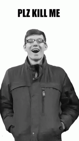 A Man Wearing Glasses And A Jacket Says ' Plz Kill Me ' On A White Background GIF
