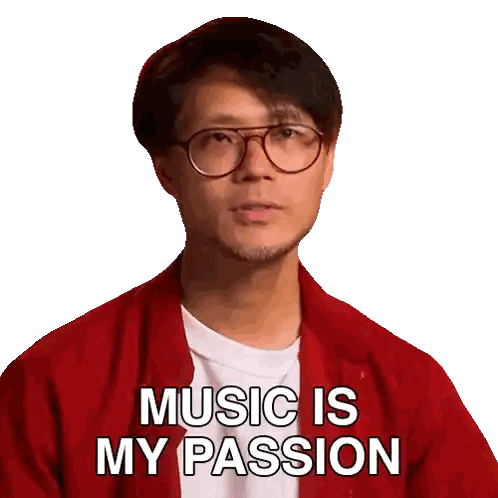 A Man Wearing Glasses And A Red Jacket Says " Music Is My Passion " Sticker