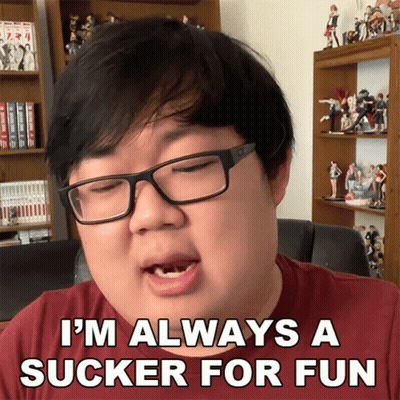 A Man Wearing Glasses And A Red Shirt Says I 'M Always A Sucker For Fun GIF