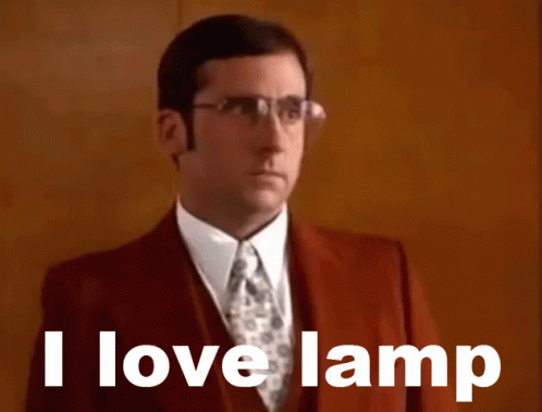 A Man Wearing Glasses And A Red Suit Says I Love Lamp GIF