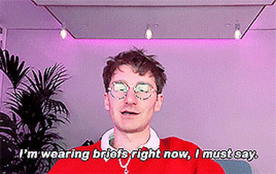 A Man Wearing Glasses And A Red Sweater Says I 'M Wearing Briefs Right Now I Must Say GIF