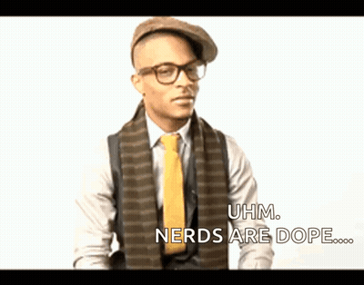 A Man Wearing Glasses And A Scarf Says " Nerds Are Dope " GIF