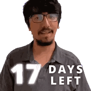 A Man Wearing Glasses And A Shirt That Says 17 Days Left On It Sticker