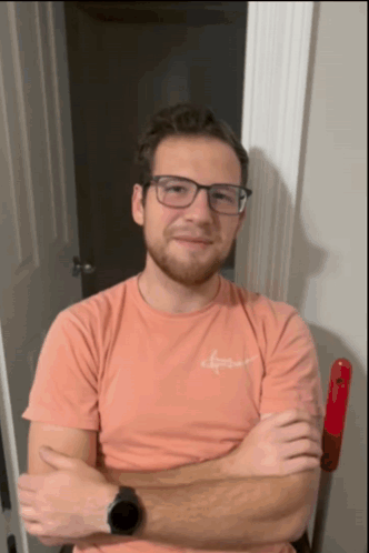 A Man Wearing Glasses And A Shirt That Says Abercrombie On It GIF