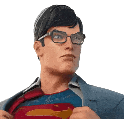 A Man Wearing Glasses And A Superman Shirt Is Taking Off His Jacket Sticker