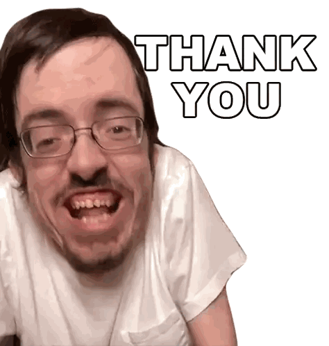 A Man Wearing Glasses And A White Shirt Says Thank You With His Mouth Open Sticker