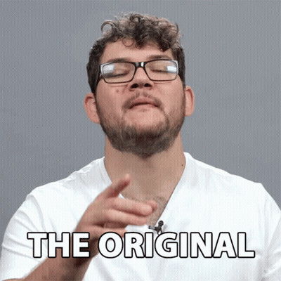 A Man Wearing Glasses And A White Shirt Says The Original In Black Letters GIF
