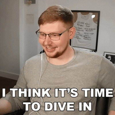 A Man Wearing Glasses And Ear Buds Says " I Think It 'S Time To Dive In " GIF