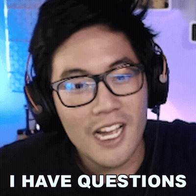 A Man Wearing Glasses And Headphones Has The Words I Have Questions Written On His Face GIF