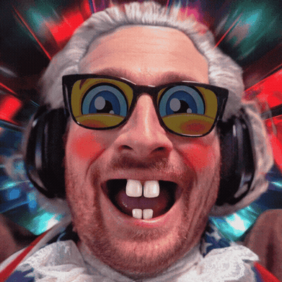 A Man Wearing Glasses And Headphones Is Making A Funny Face With His Mouth Open GIF
