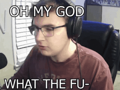 A Man Wearing Glasses And Headphones Says " Oh My God What The Fu " GIF