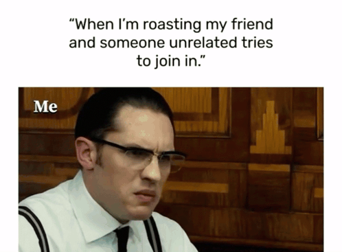 A Man Wearing Glasses And Suspenders Says " When I 'M Roasting My Friend GIF