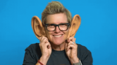 A Man Wearing Glasses Has Fake Ears In Front Of His Face GIF