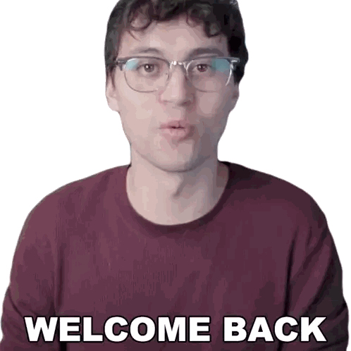 A Man Wearing Glasses Is Blowing A Kiss With The Words Welcome Back Below Him Sticker
