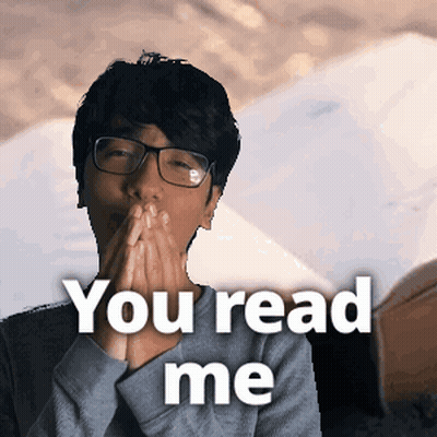 A Man Wearing Glasses Is Covering His Mouth With His Hands And The Words You Read Me Are Above Him GIF