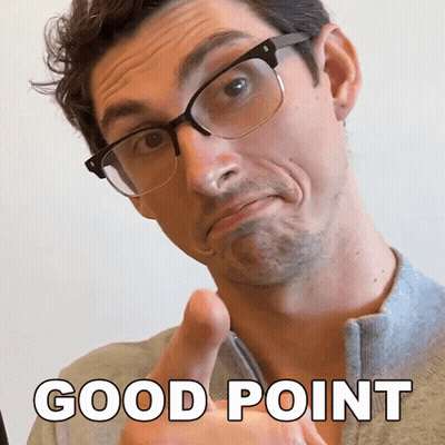 A Man Wearing Glasses Is Giving A Thumbs Up And The Words Good Point Are Below Him GIF