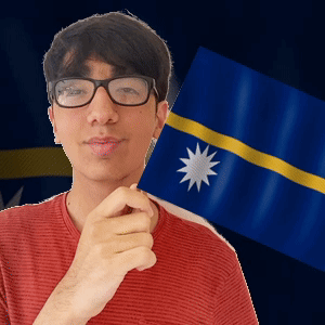 A Man Wearing Glasses Is Holding A Blue Flag With A Yellow Stripe And A White Star GIF