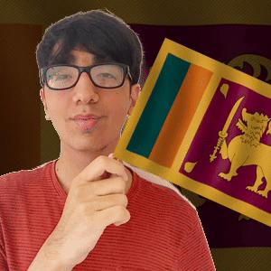 A Man Wearing Glasses Is Holding A Flag With A Lion And A Sword On It GIF
